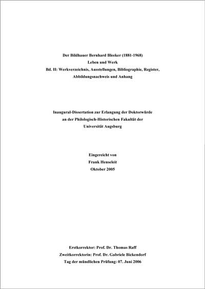 Henseleit Frank - Der Bildhauer Bernhard Bleeker (1881-1968) Leben und Werk